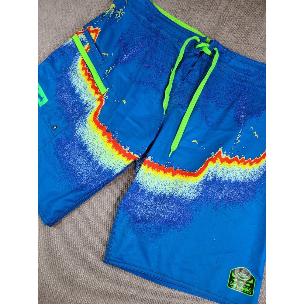 Pelagic 4 Tek Boardshorts Mens Sz 40 Fish Finder Radar Sonar Print Cargo Pockets